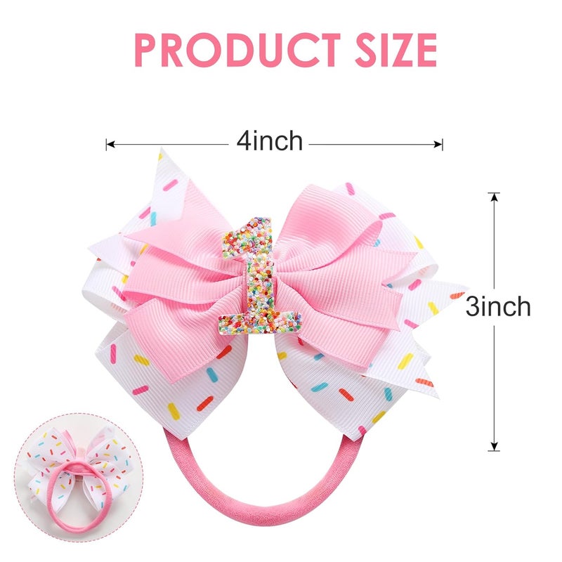 Fancheer Birthday Hair Bow for Baby Girls 1 2 3 4 5 6 Years Sprinkle Decorations Confetti Ice Cream Party Pink Hair Accessories Headband for First 1st Birthday - Image 2